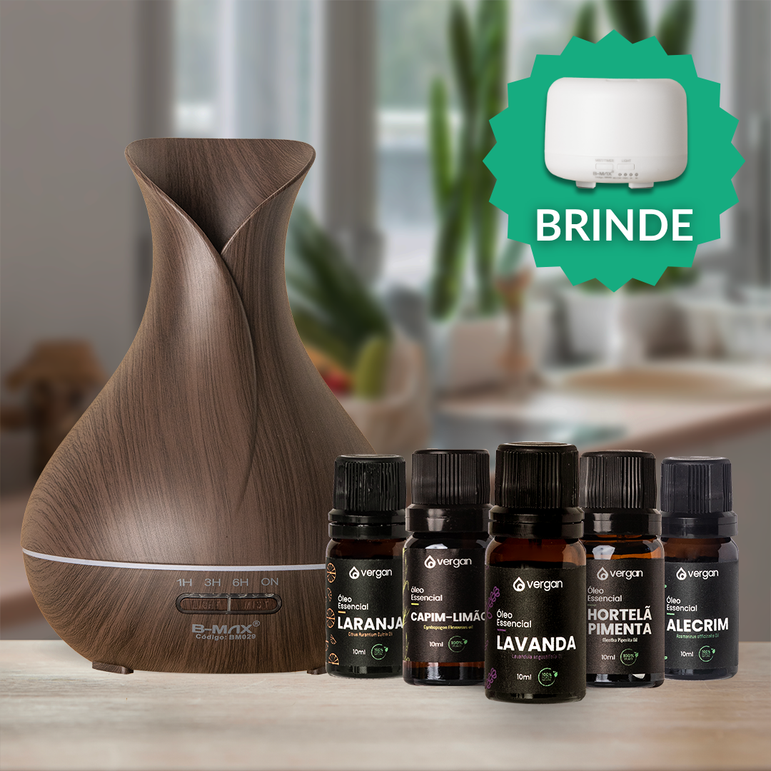 Kit Difusor (500ml) + 5 Óleos Essenciais + Difusor 300 ML (BRINDE)